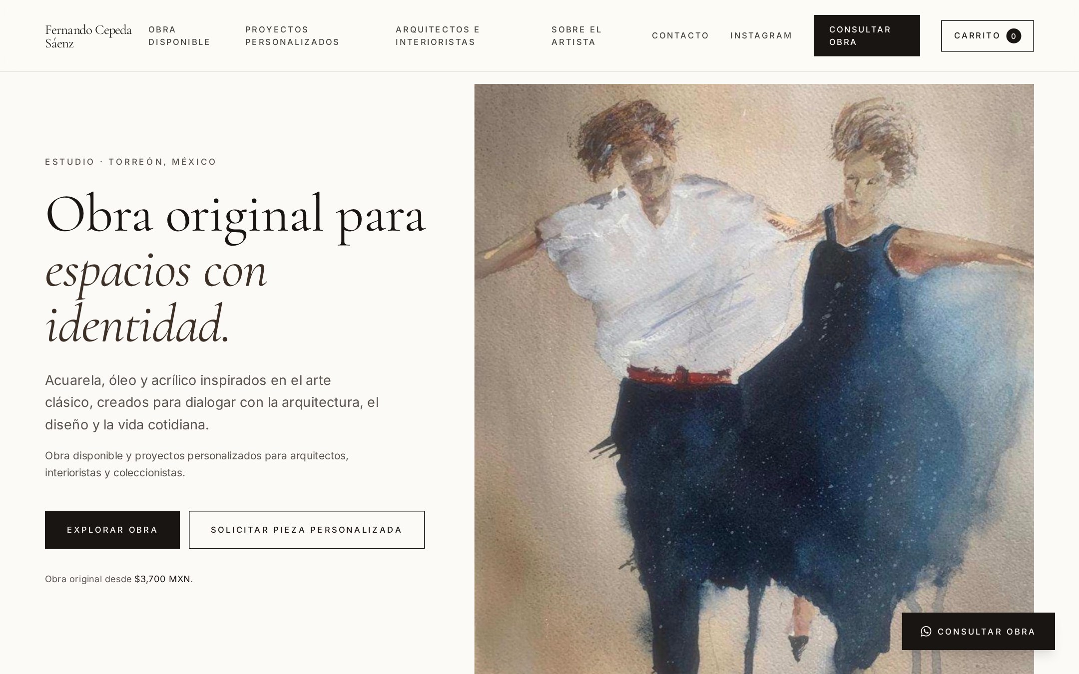 Vista de tableta del proyecto Fernando Cepeda Art